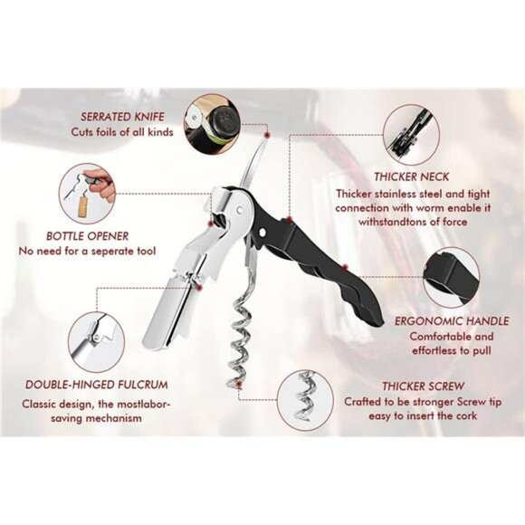 Wine Bottle Opener Set Corkscrew Foil Cutter Beer Opener Bartender Tool 4 Pack - Picture 3 of 8